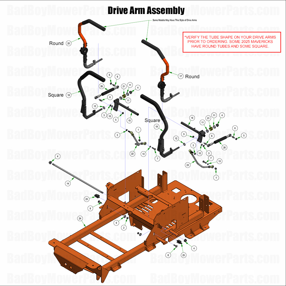 3728 - Bad Boy Mower Parts Lookup > 2025 > Maverick > Drive Arm Assembly